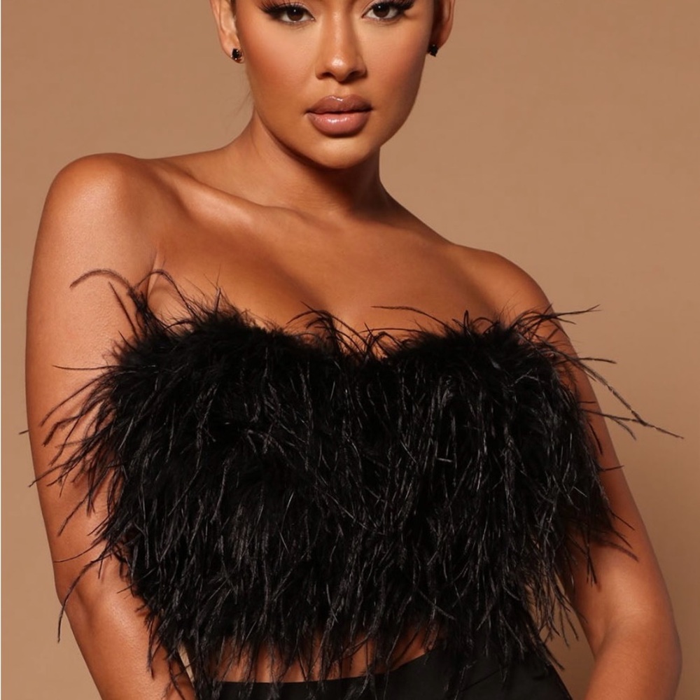 Fashion Nova Black Feathered Tube Top